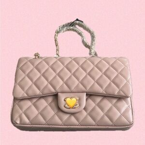 Quilted Light Pink Chain-Handle Shoulder Bag